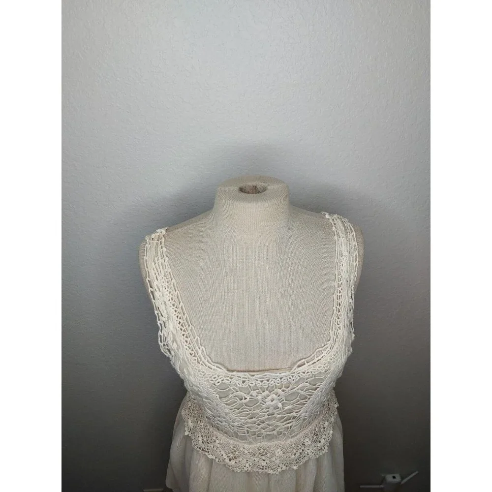 Love Fire Junior Womens Large Lace Dress Off White Beige Halter Lace Sleeveless - Picture 9 of 14